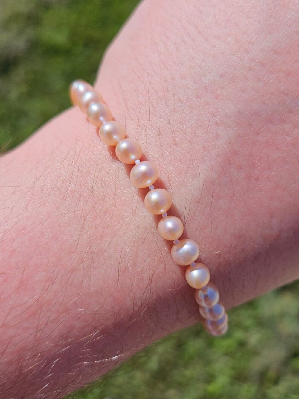 14K Gold Clasp Light Pink Pearl String Strand Bracelet 7 Inches 4mm